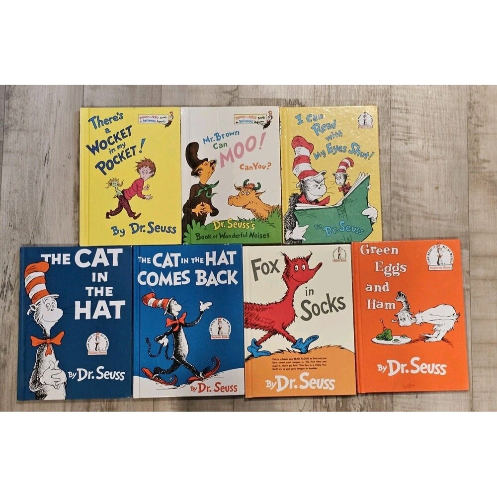 Dr Seuss Hardcover Book Lot of 7 Cat In The Hat Green Eggs And Ham VG Vintage